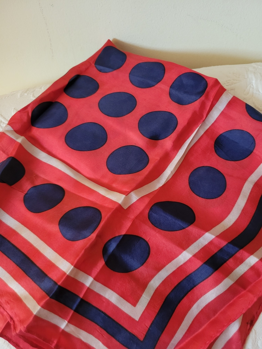 Scarf In Red and Blue Polka  Dots.